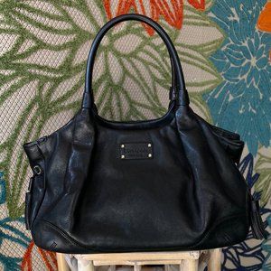 sold - Kate Spade Black Leather Stevie Bag - Lime Green Interior - Excellent